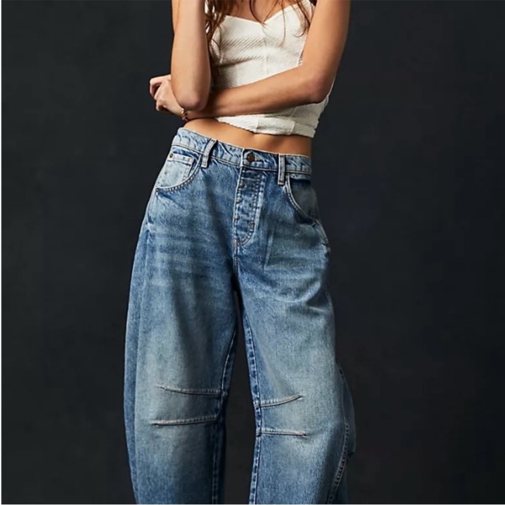 Free People Mid Wash Baggy High-Rise Jeans